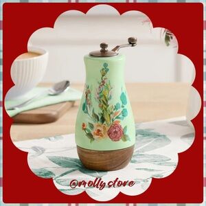 🌸 New Pioneer Woman Painted Meadow Ceramic Pepper Mill Grinder Acacia Wood Base